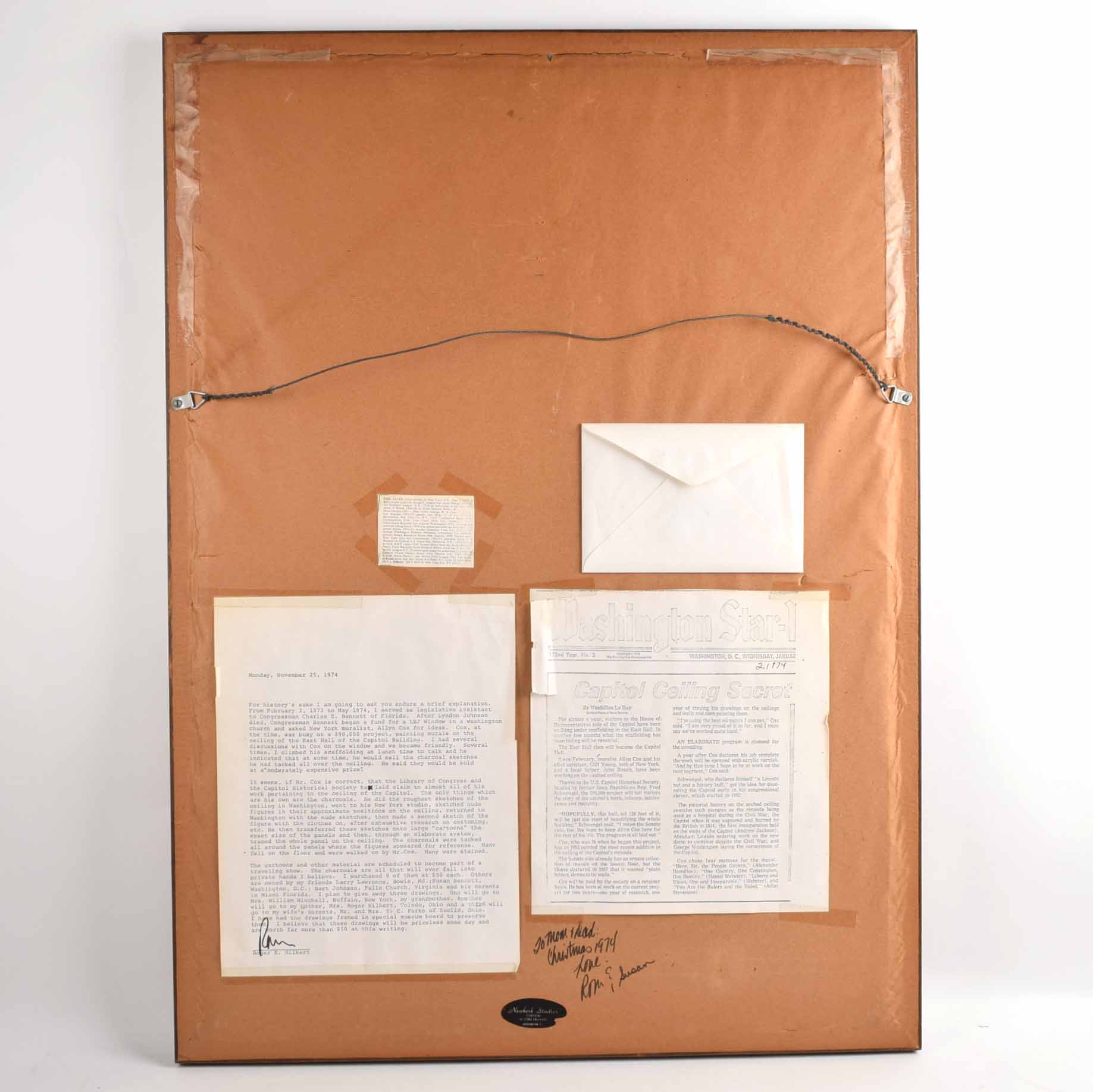 Allyn Cox Original Signed Working Sketch for US Capitol Mural