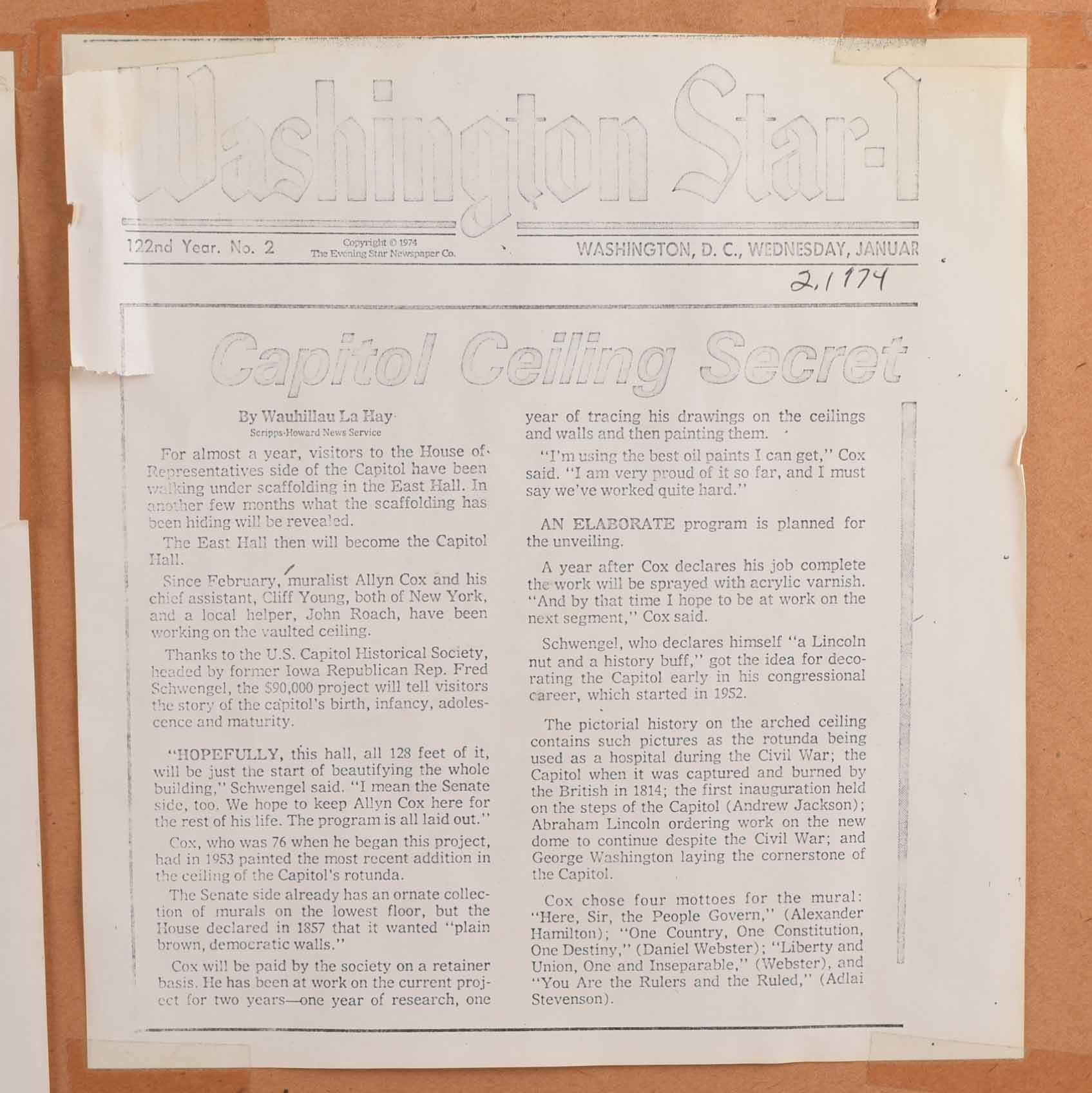 Allyn Cox Original Signed Working Sketch for US Capitol Mural