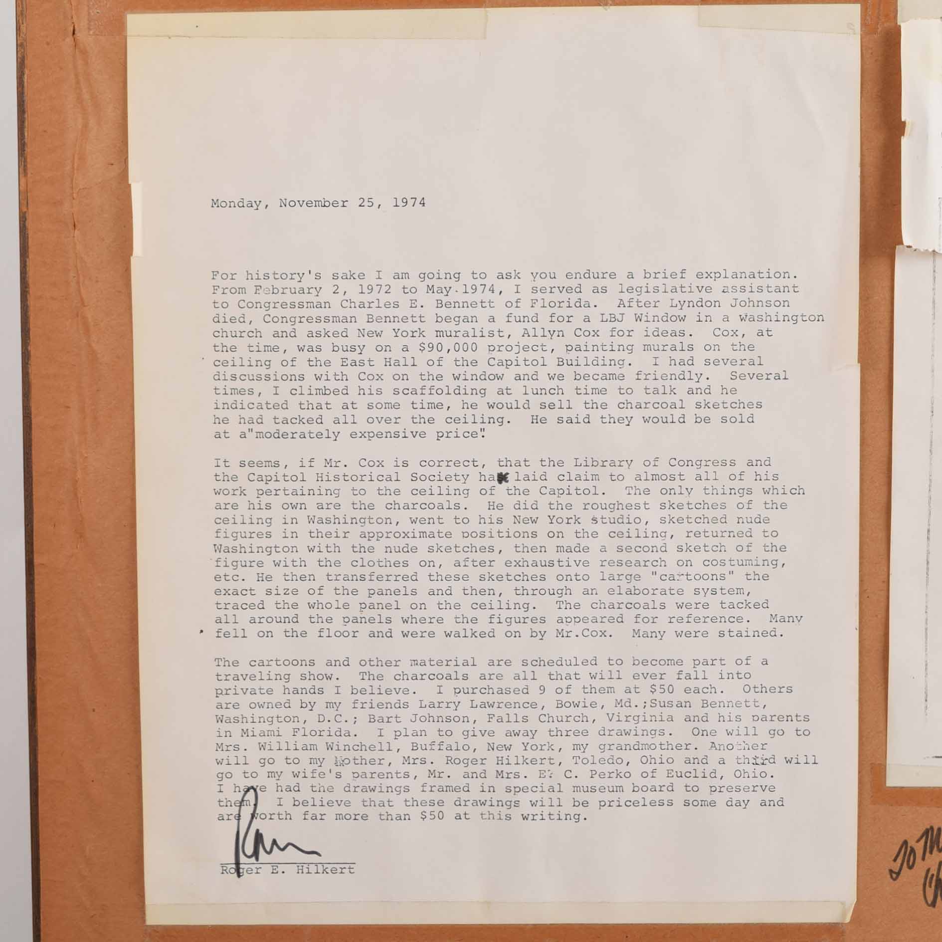 Allyn Cox Original Signed Working Sketch for US Capitol Mural