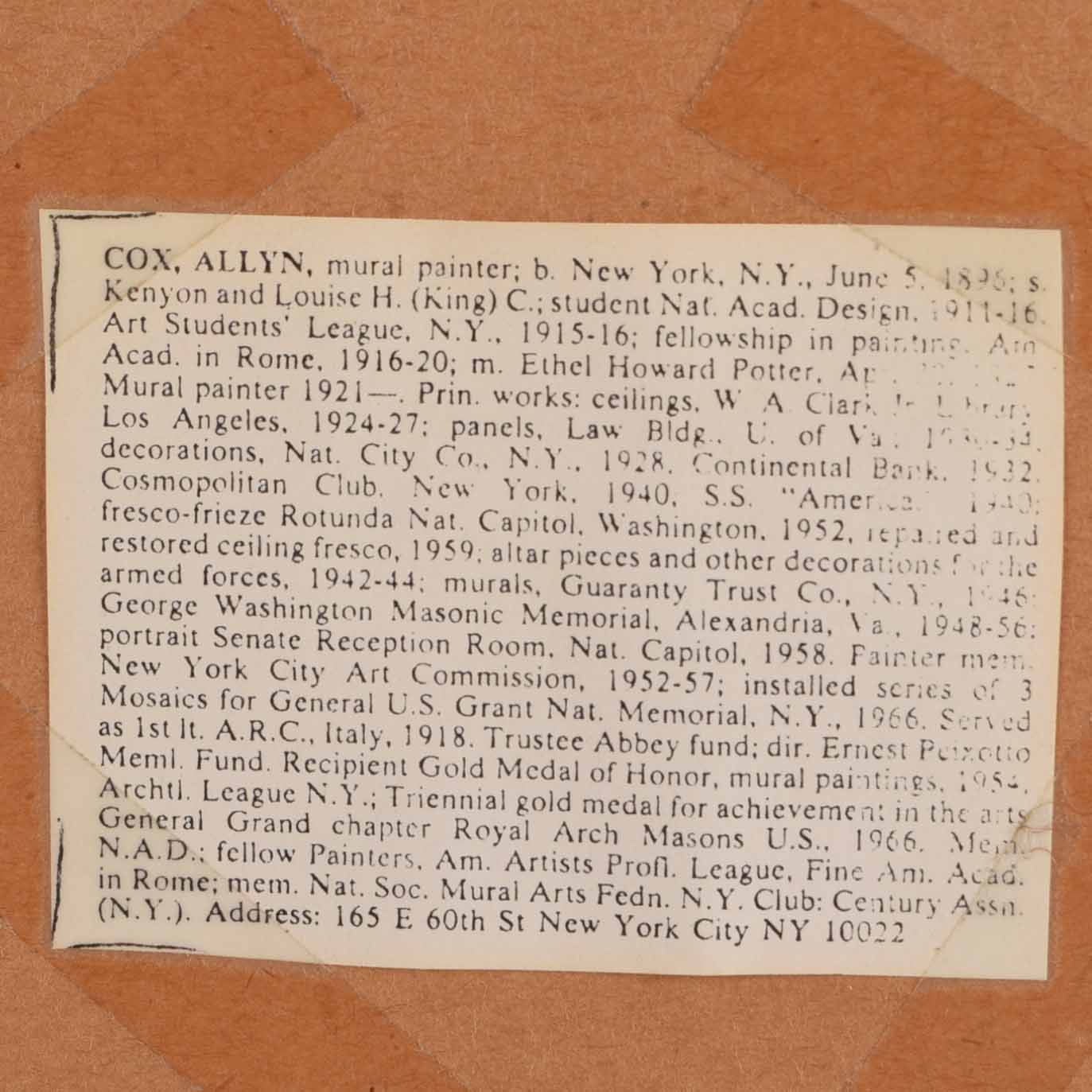 Allyn Cox Original Signed Working Sketch for US Capitol Mural