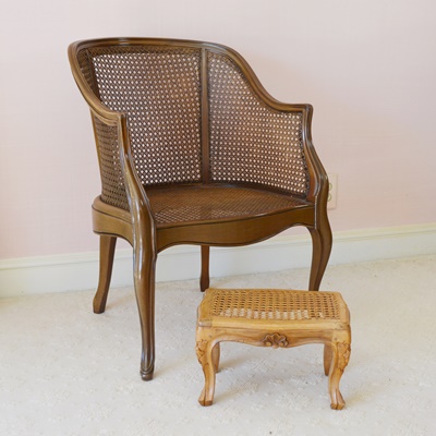 Cane Armchair and Footstool