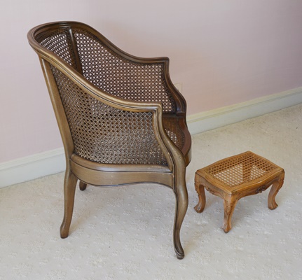 Cane Armchair and Footstool