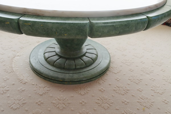 Round Marble and Green Wood Coffee Table