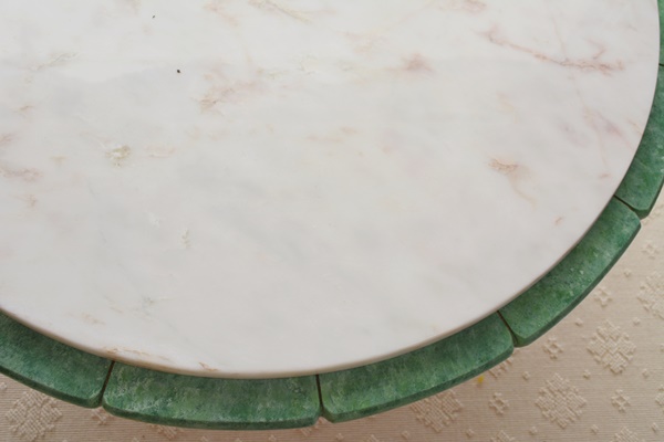 Round Marble and Green Wood Coffee Table