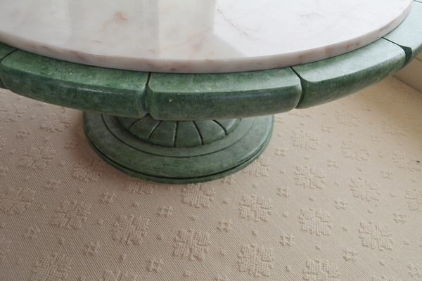 Round Marble and Green Wood Coffee Table