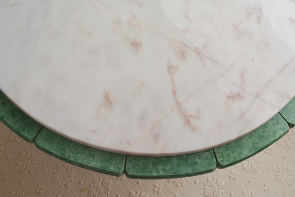 Round Marble and Green Wood Coffee Table