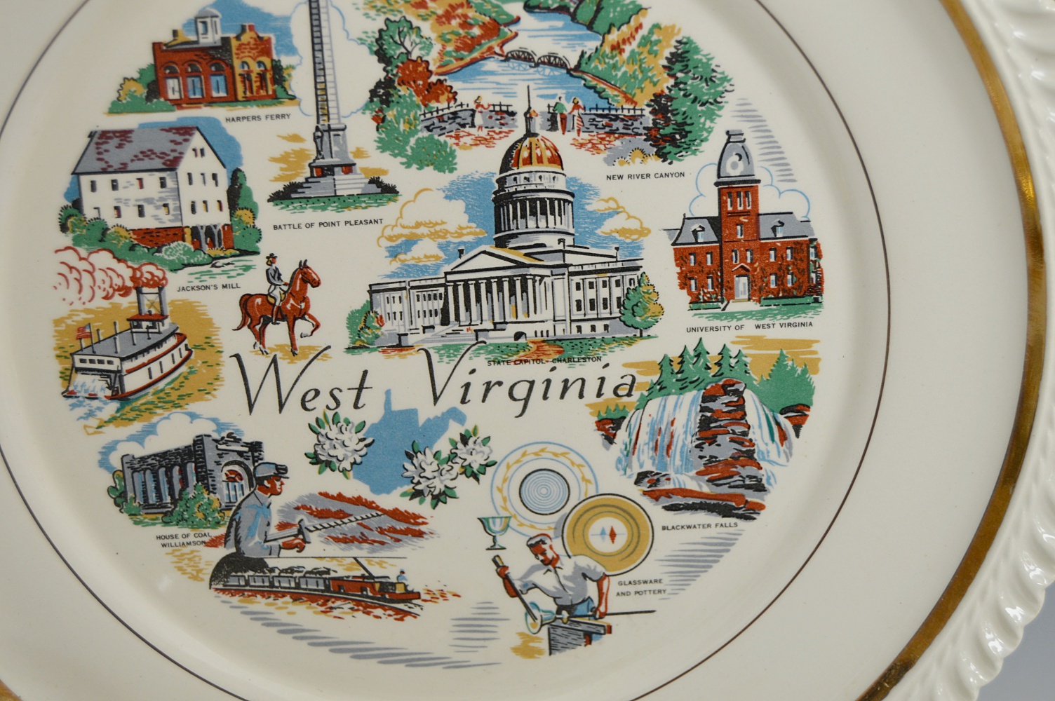 Vintage Souvenir China with Chessie Ashtray and Limoges Bowls