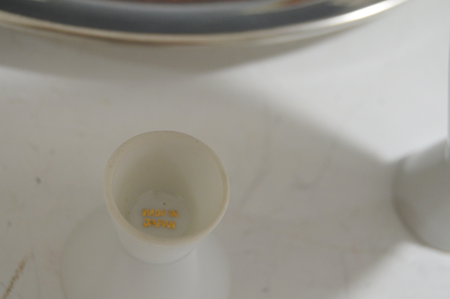 Japanese Porcelain Sake Set and Wood Grain + Pewter Serving Tray