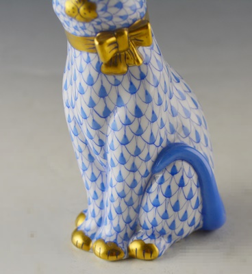 Herend Cat With Bow Porcelain Figurine