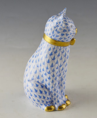 Herend Cat With Bow Porcelain Figurine