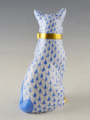 Herend Cat With Bow Porcelain Figurine
