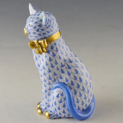 Herend Cat With Bow Porcelain Figurine