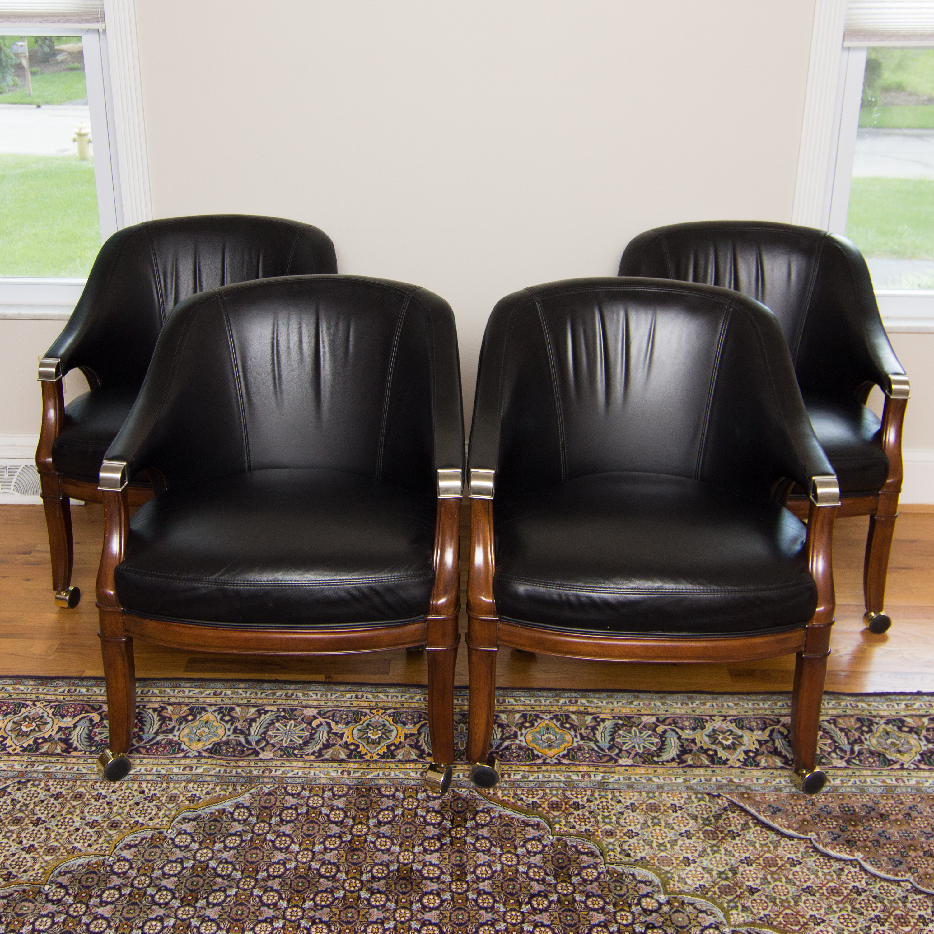 Thomasville Leather Armchairs on Wheels
