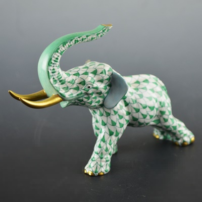 Herend Elephant with Tusks Porcelain Figurine