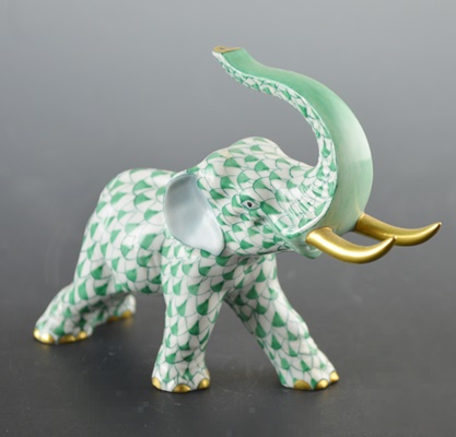 Herend Elephant with Tusks Porcelain Figurine