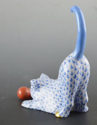 Herend Cat With Ball Porcelain Figurine