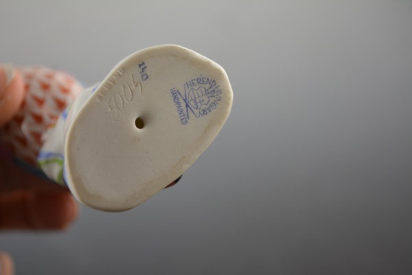 Pair of Herend Sitting Parrot Porcelain Figurines