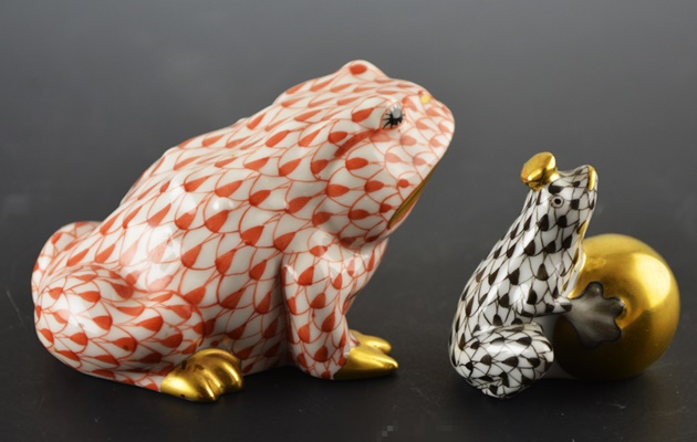 Herend Frog and Herend Frog On Ball Porcelain Figurines
