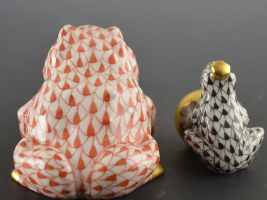 Herend Frog and Herend Frog On Ball Porcelain Figurines