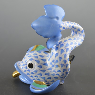 Herend Dolphin With Tail Up Porcelain Figurine