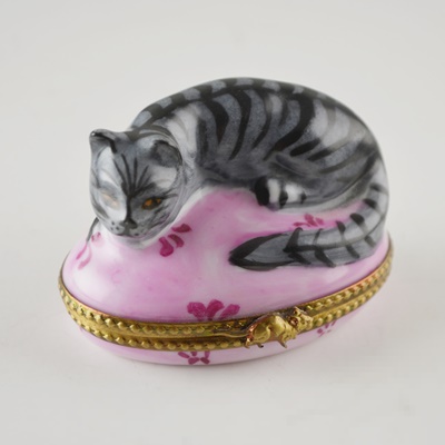 Limoges Sleeping Cat Porcelain Trinket Box