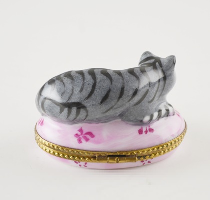Limoges Sleeping Cat Porcelain Trinket Box