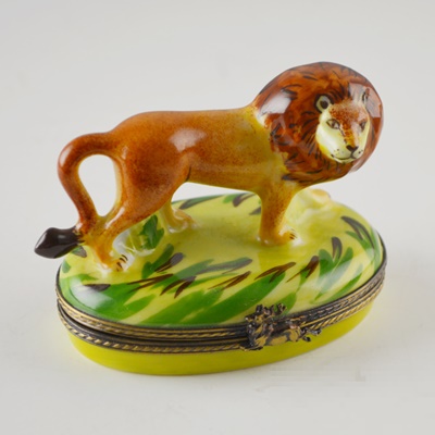 Limoges Safari Lion Porcelain Trinket Box