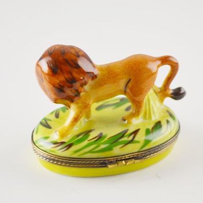 Limoges Safari Lion Porcelain Trinket Box