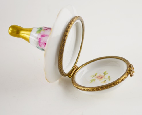 Limoges Champagne Bottle on a Tray Porcelain Trinket Box