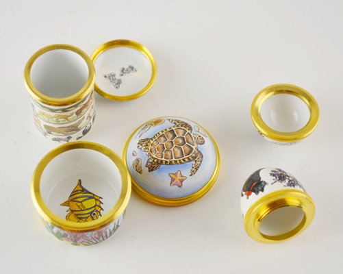 Three Halcyon Days Bilston and Battersea Enamel Trinket Boxes