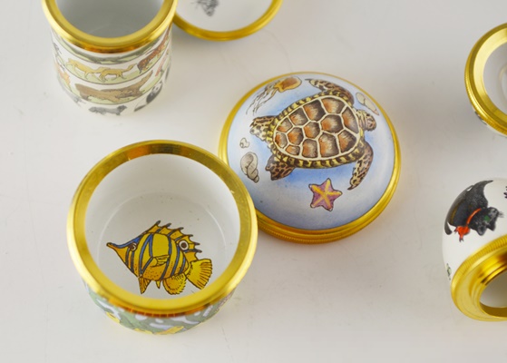 Three Halcyon Days Bilston and Battersea Enamel Trinket Boxes