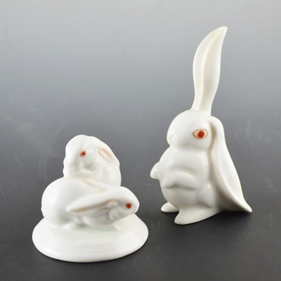Two Herend Rabbit Porcelain Figurines