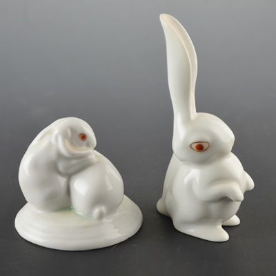 Two Herend Rabbit Porcelain Figurines