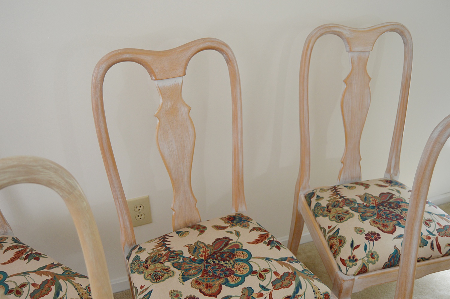Set of Six Queen Anne Style Chairs in a White-Washed Finish