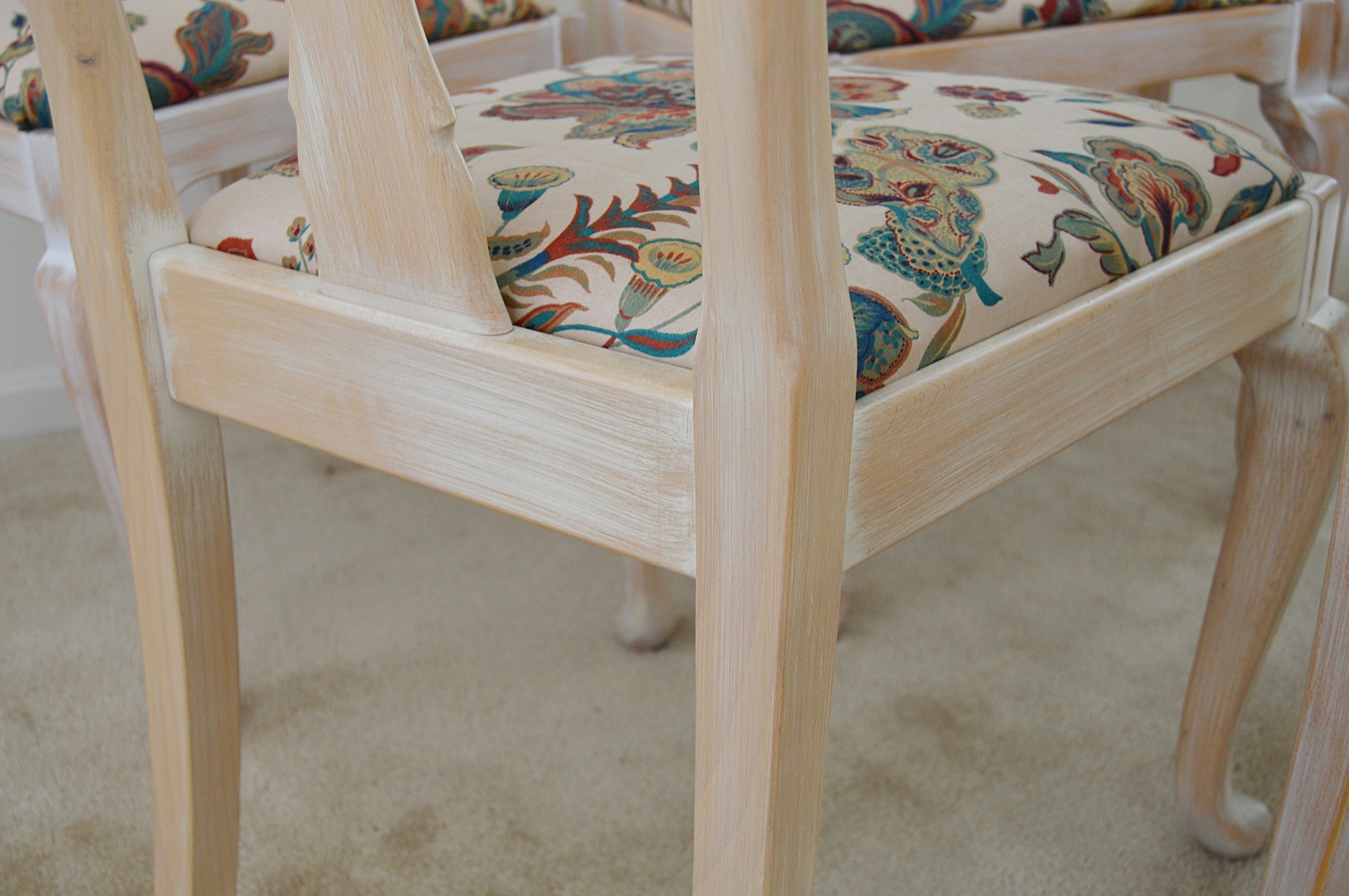 Set of Six Queen Anne Style Chairs in a White-Washed Finish