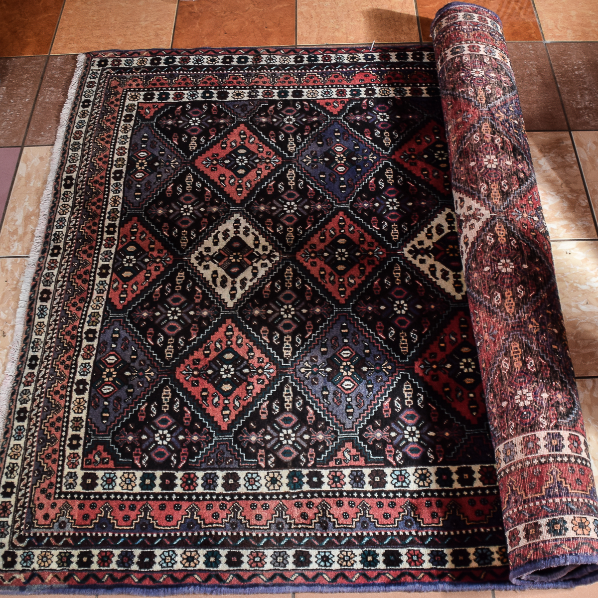 Handwoven Persian Diamond Pattern Area Rug