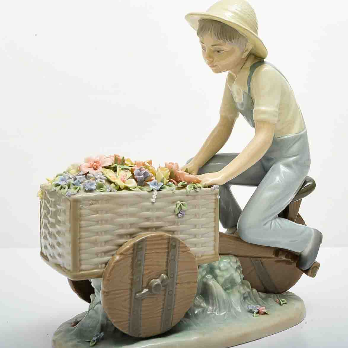 Lladro "Boy with Flower Cart" Porcelain Figurine