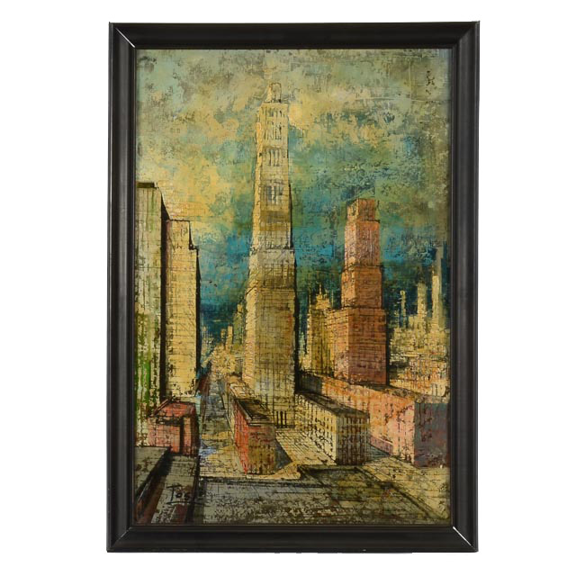 Tosi Signed Original Oil Painting of Cityscape