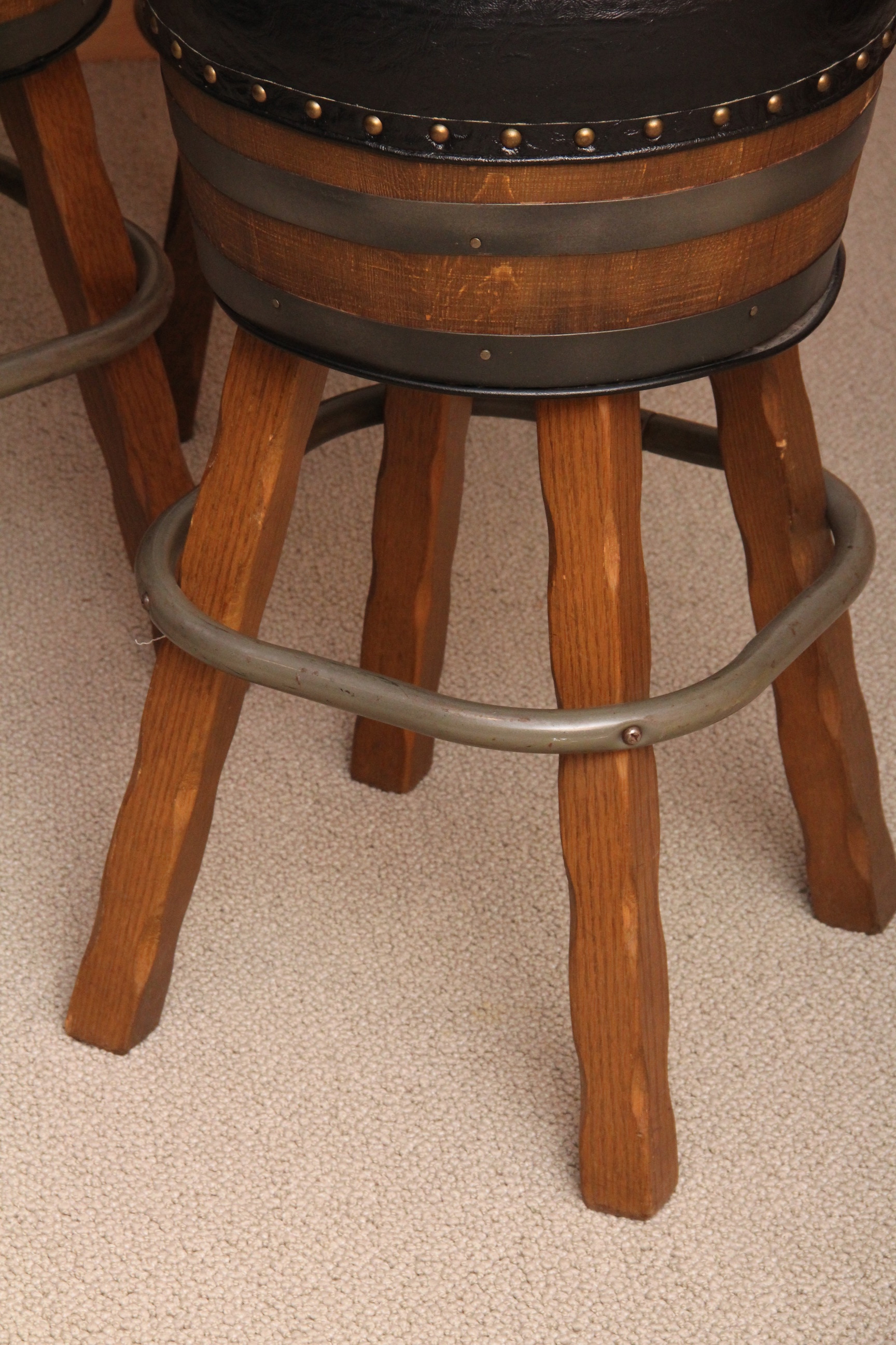 Set of Four Vintage Whiskey Barrel Barstools