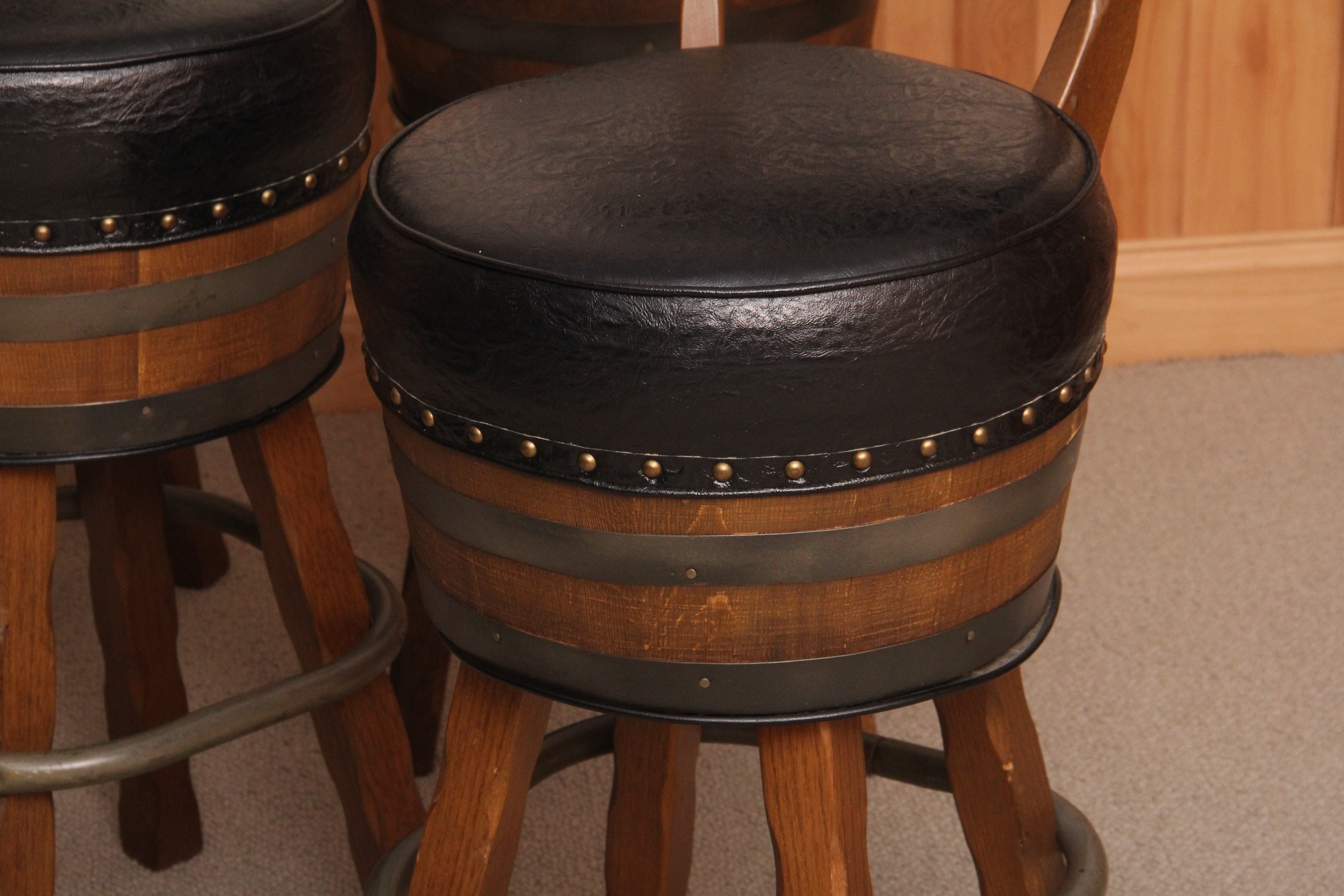 Set of Four Vintage Whiskey Barrel Barstools