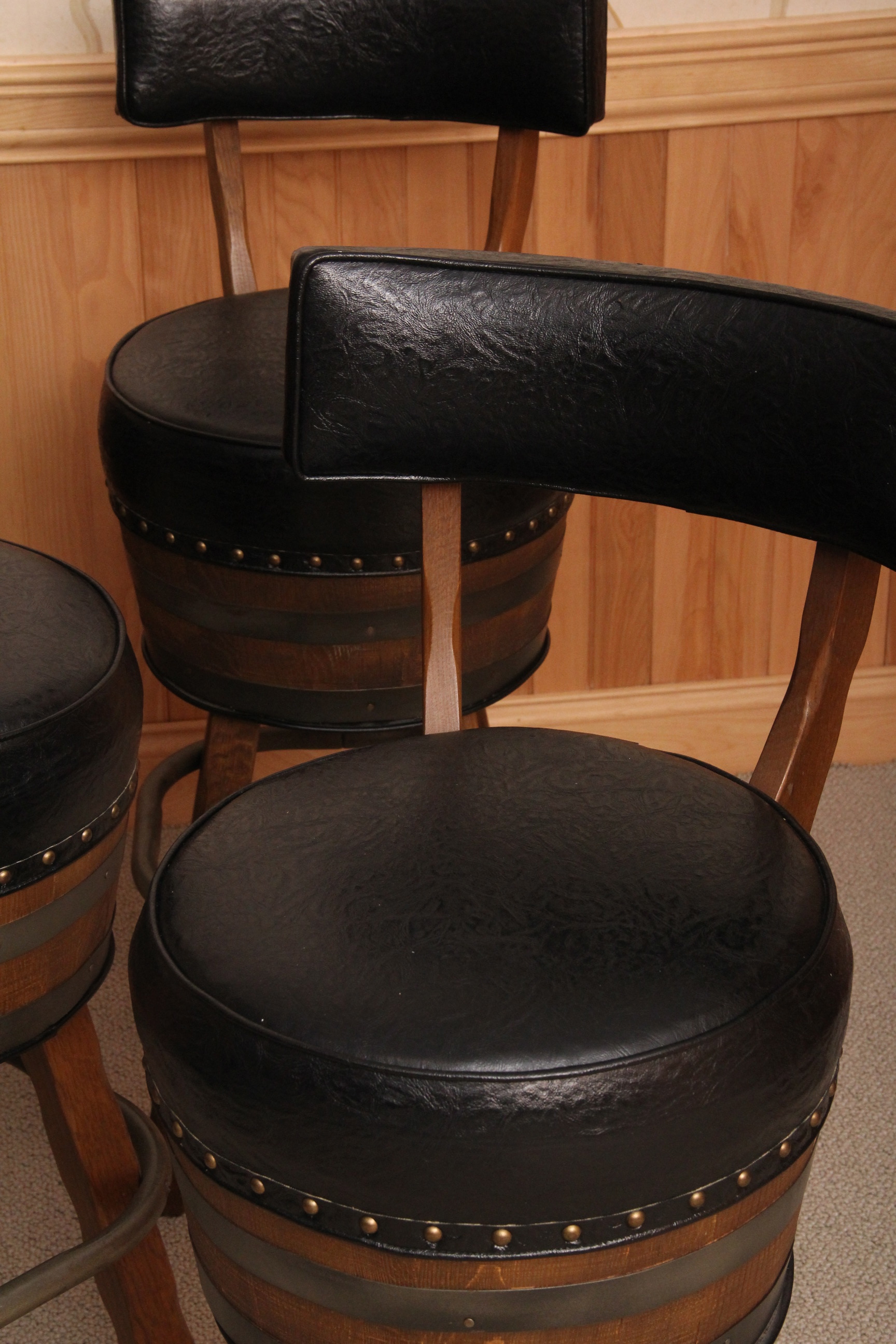 Set of Four Vintage Whiskey Barrel Barstools