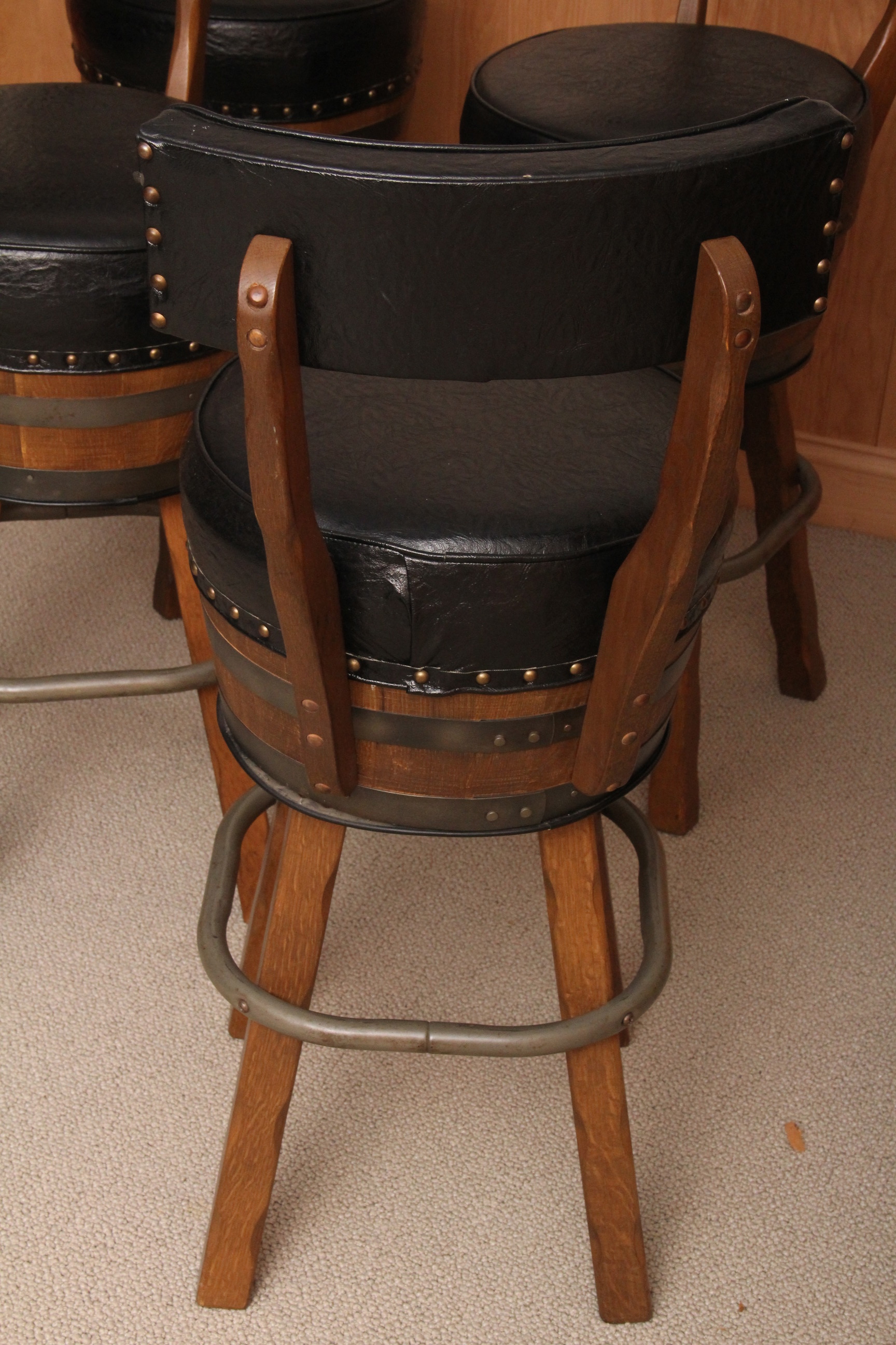 Set of Four Vintage Whiskey Barrel Barstools