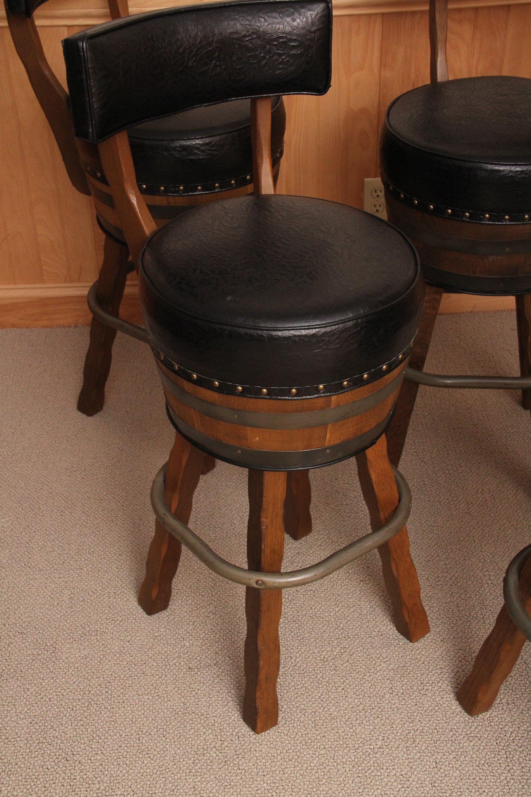 Set of Four Vintage Whiskey Barrel Barstools