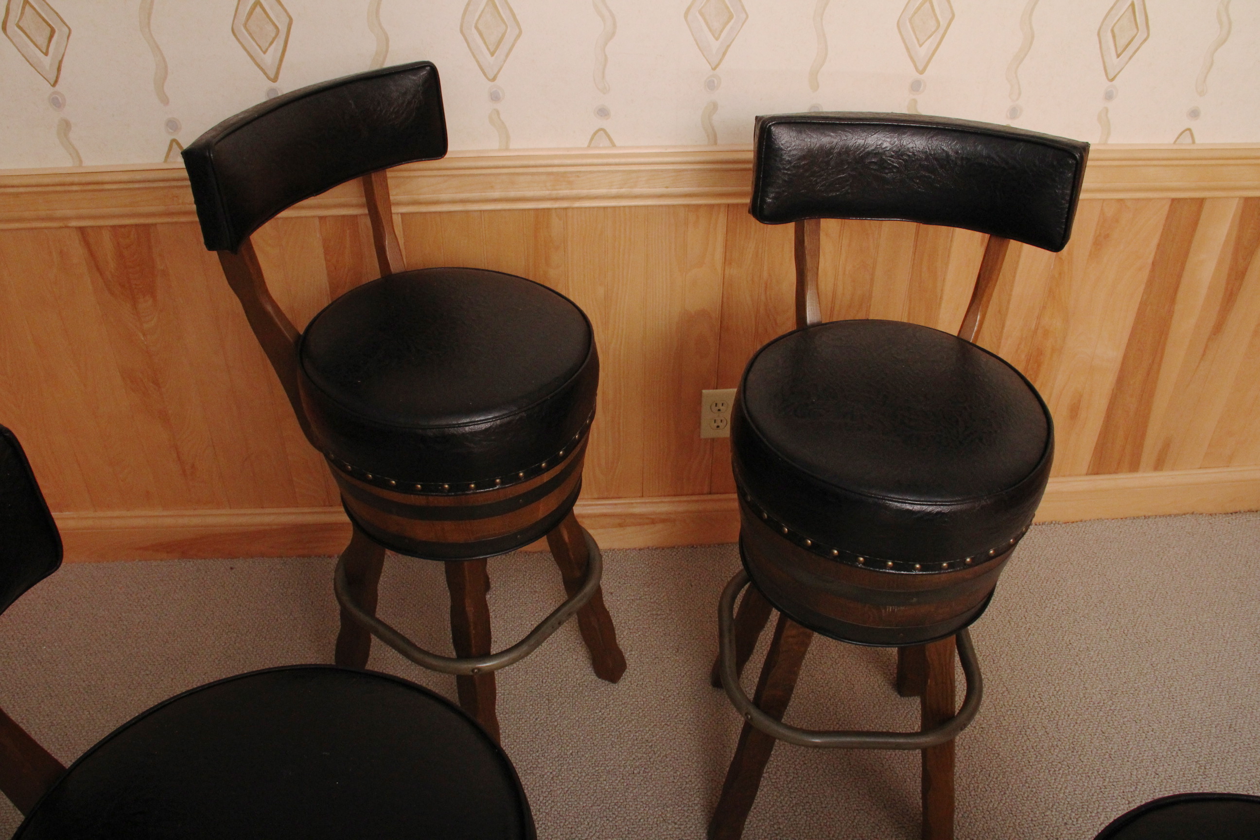 Set of Four Vintage Whiskey Barrel Barstools