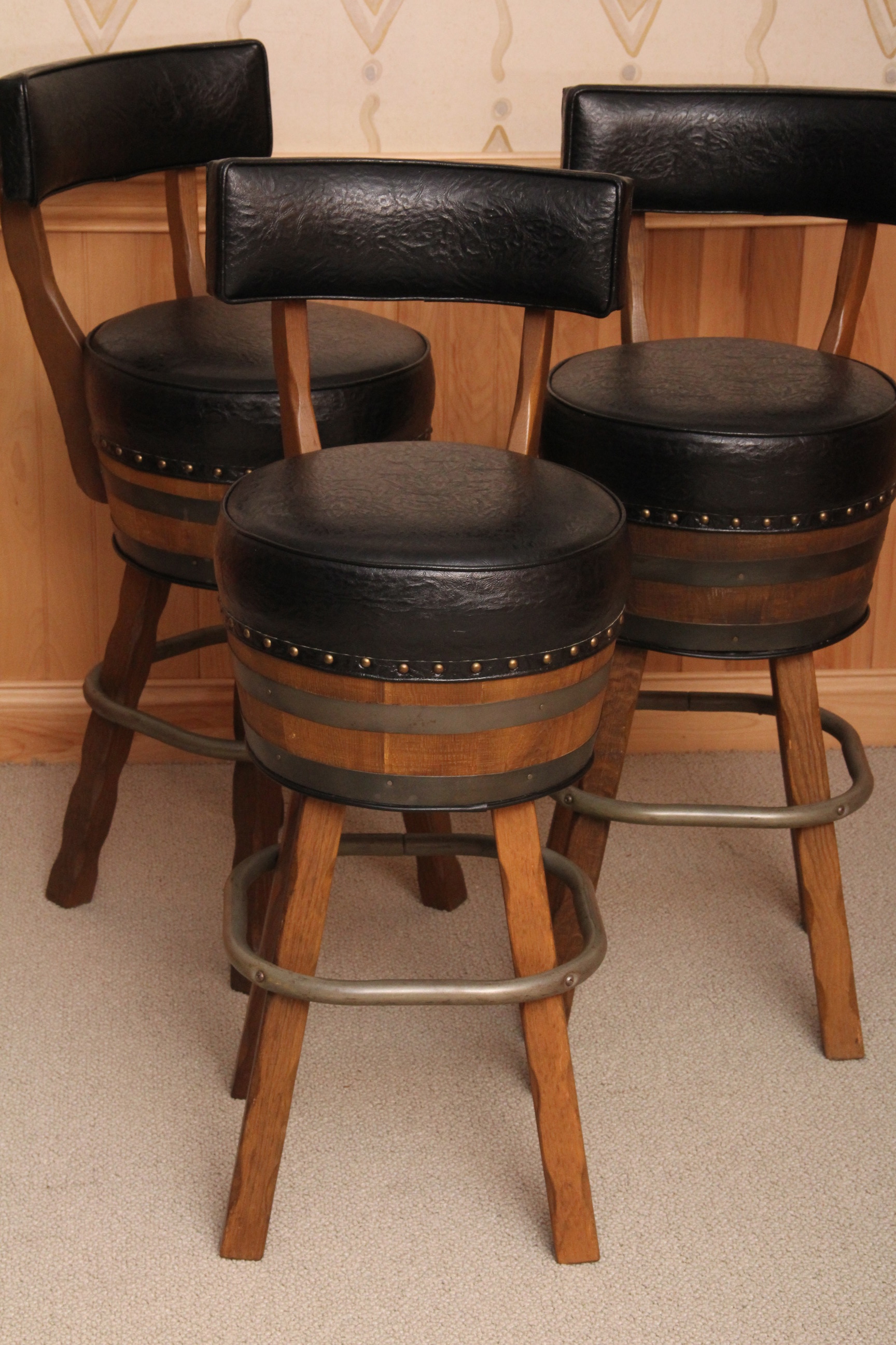 Set of Three Vintage Whiskey Barrel  Bar Stools