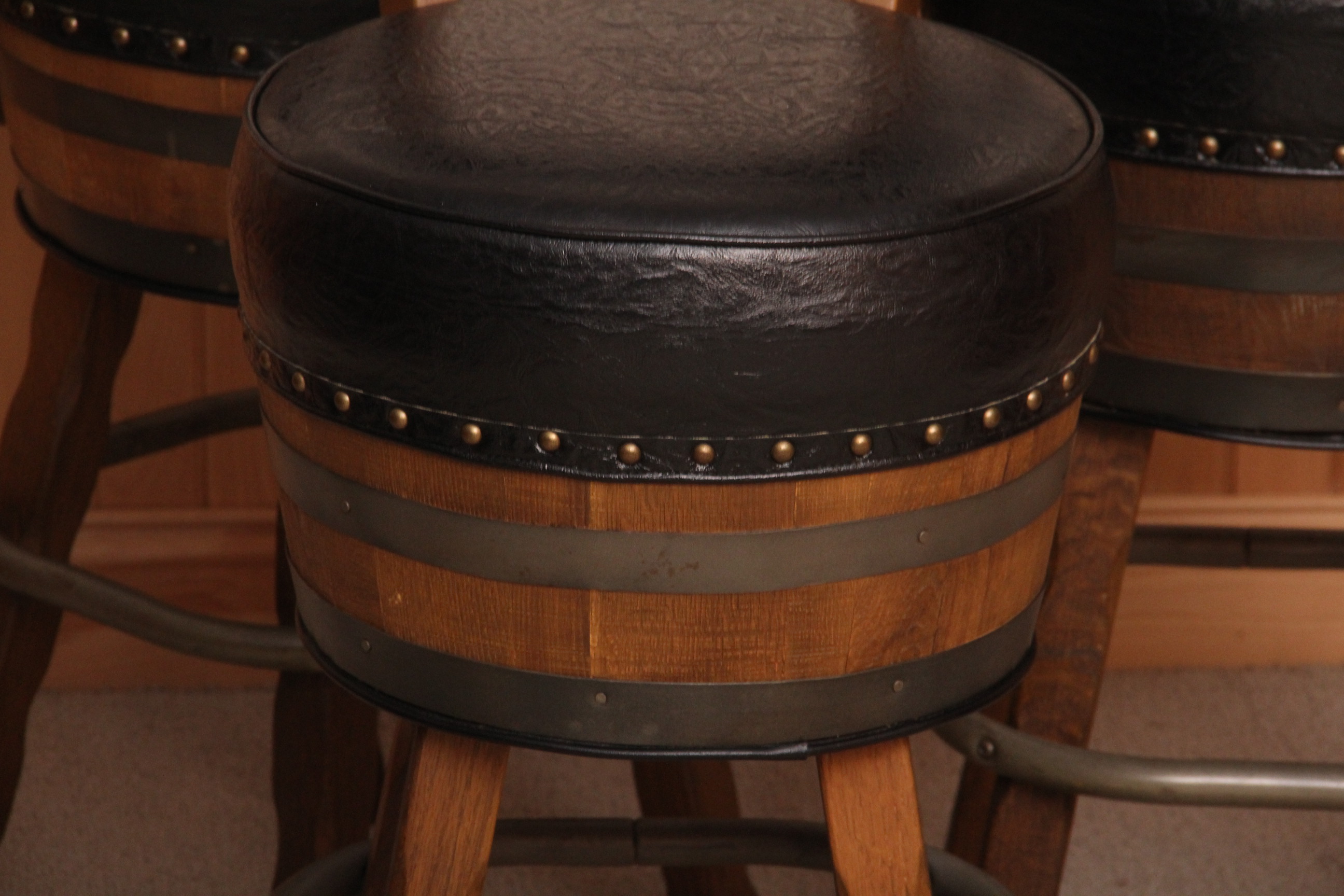 Set of Three Vintage Whiskey Barrel  Bar Stools