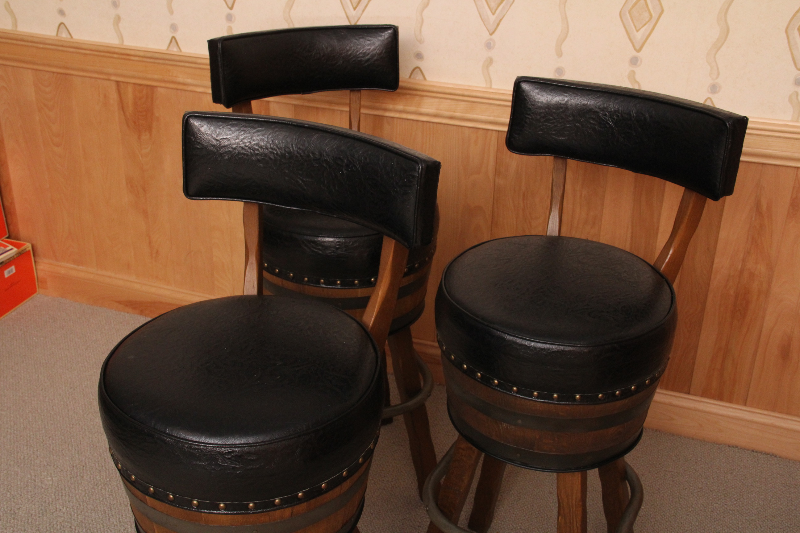 Set of Three Vintage Whiskey Barrel  Bar Stools
