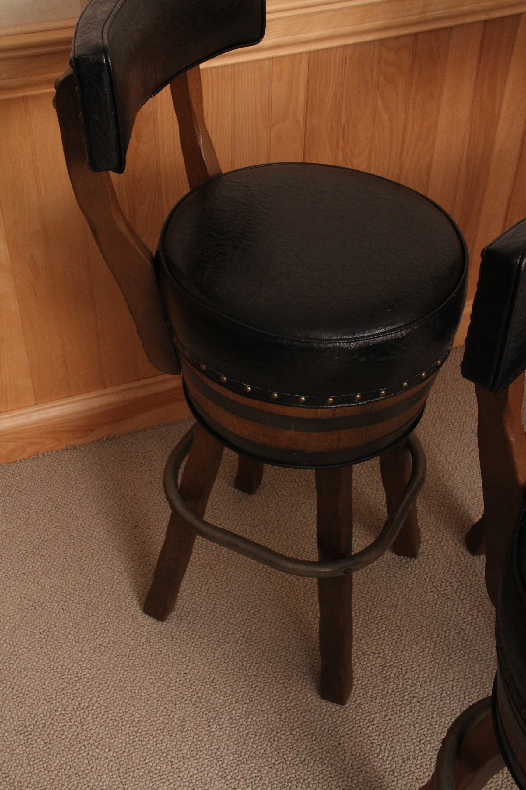 Set of Three Vintage Whiskey Barrel  Bar Stools