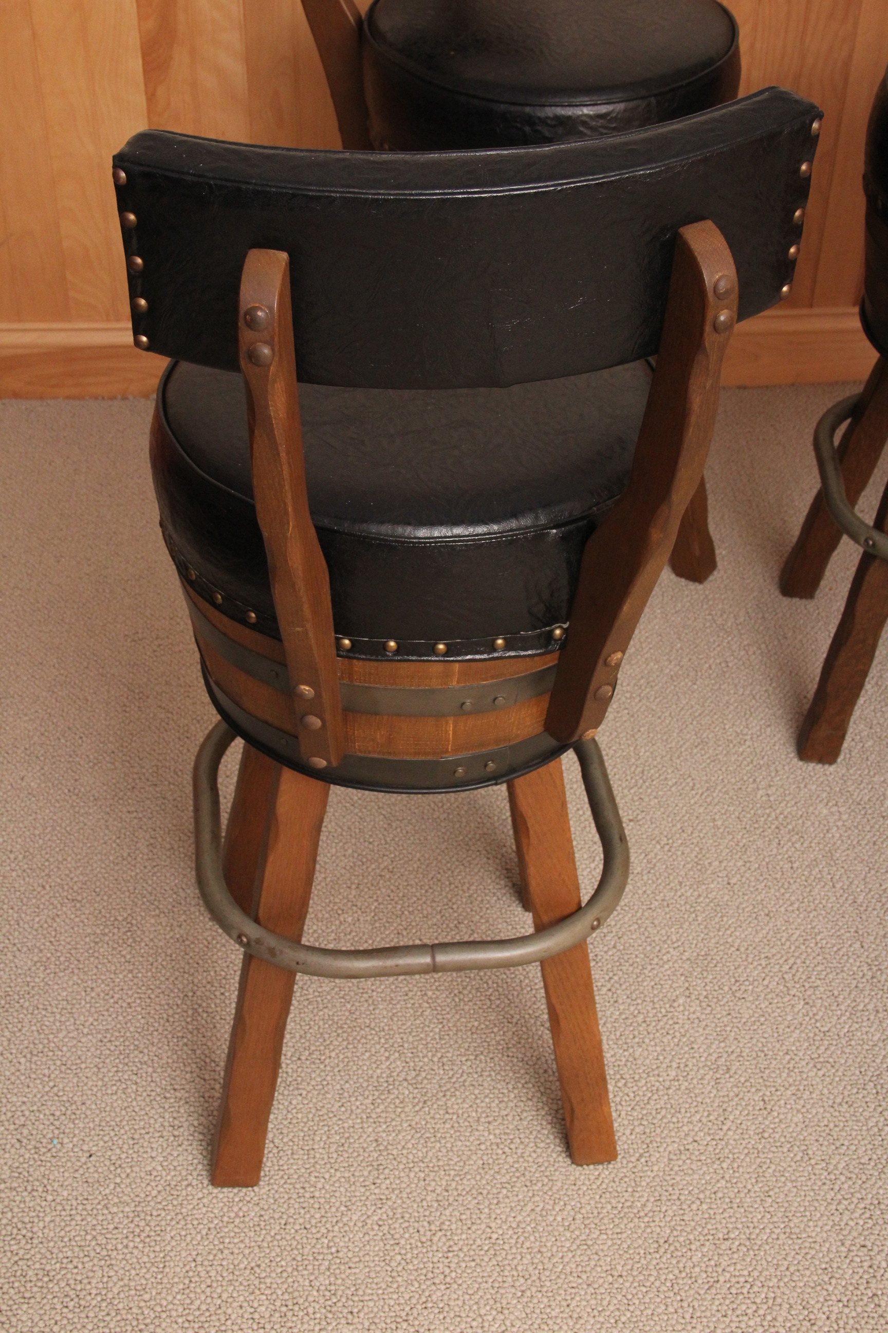 Set of Three Vintage Whiskey Barrel  Bar Stools