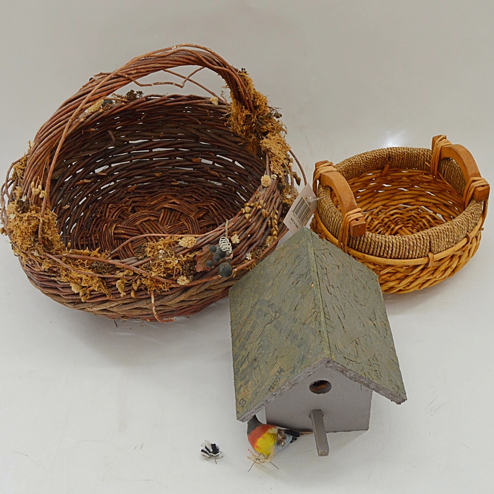Baskets and Wooden Bird House